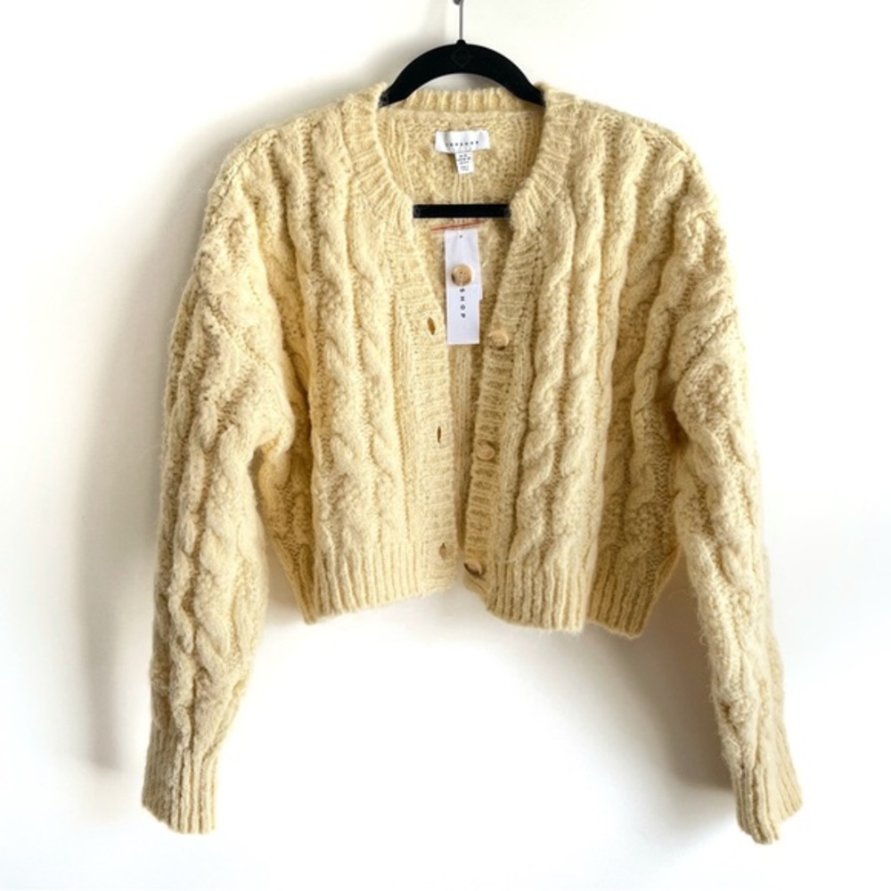Topshop by ASOS Pastel Yellow Cropped Cable Knit Cardigan Size XS